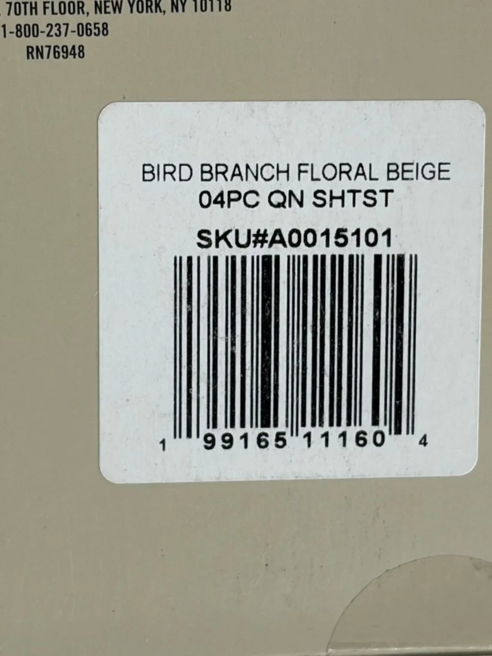 Martha Stewart BIRD BRANCH BEIGE 100% Cotton Percale Sheet Set | Queen Size